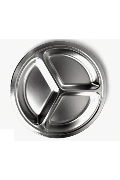 adhoreca Stainless Steel Plate with 3 Compartments, Diameter 25.5 cm