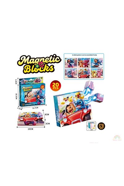 OEM Magnetic Cube Set 20 Pieces Stitch Magnetic Blocks, 6 Buildable Models, E...