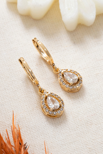 Elika Silver Kadın Damla Model Sallantılı Taşlı Küpe / Gold Kaplama
