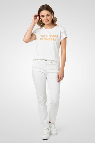 Undiz Women Crew Neck Short Sleeve Graphic Print T-Shirt, White