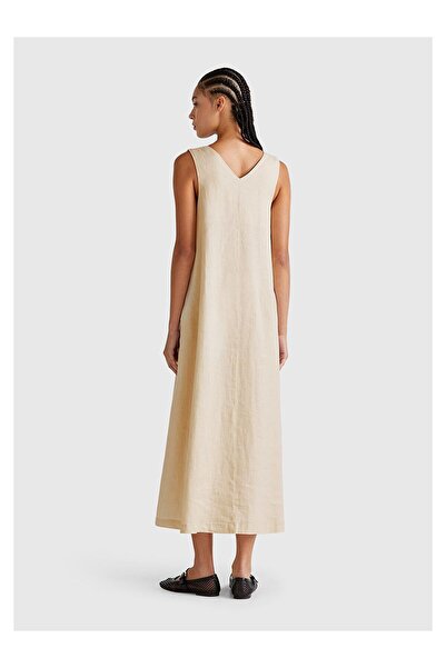 linen tea dress Taj Hemp Tiered Midi Dress Midnight Dobby / L main image 1