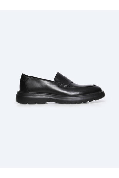 Kip Siyah Deri Smart Casual Loafer