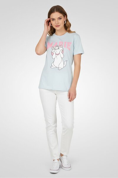 Undiz تي شيرت نسائي من x Disney برقبة دائرية وأكمام قصيرة وطباعة جرافيك، أزرق...