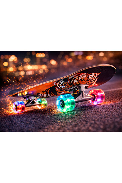 Cici Oyuncak Işıklı Tekerlekli Kaykay – Tiger Roar Desenli Silikon Teker Daya...