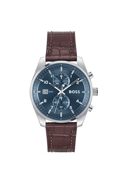 Hugo Boss Ceas Skytraveller, Cronograf, carcasa 44mm, cadran albastru, curea ...
