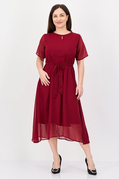 freesoul Women Plain Midi Dress, Maroon