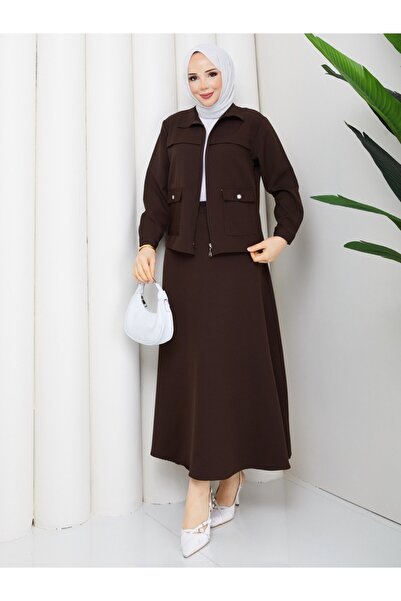 Rema Alina Zippered Suit with Stone Buttons and Skirt