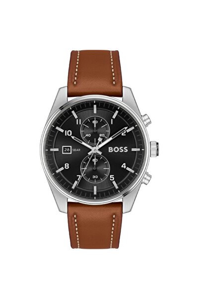 Hugo Boss Ceas Skytraveller, Cronograf, carcasa 44mm, cadran negru, curea mar...