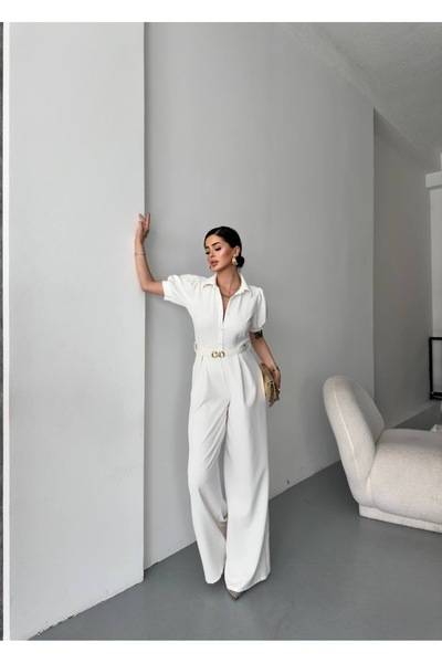 Kiki Kemer Detaylı Gömlek Yaka Tulum