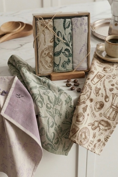 Nilteks Brunch Set of 3 100% Cotton Jacquard Kitchen Napkins and Drying Cloth...