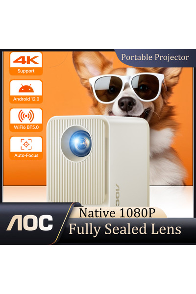 Aoc Sealed Mini Projector 9000L 1080P 4K AutoFocus 250" Wireless Home Theater