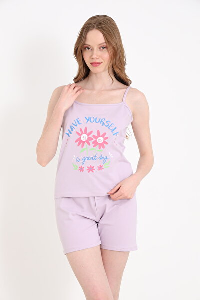 ELİTOL Дамски комплект от памучна ликра с тънки презрамки и къси панталони