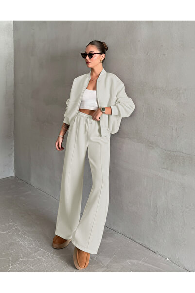 BayBayan Women's 3-Ply Sharded Bomber Jacket Tracksuit Set