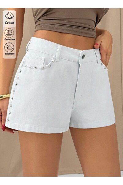 KENE JEANS White Linen Shorts with Trok Detail