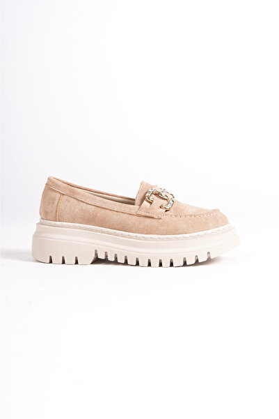 FGZY Shoes CLARA BEJ SÜET TAŞLI LAOFER GÜNLÜK AYAKKABI