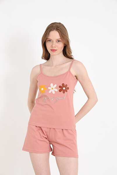 ELİTOL Дамски комплект от памучна ликра с тънки презрамки и къси панталони