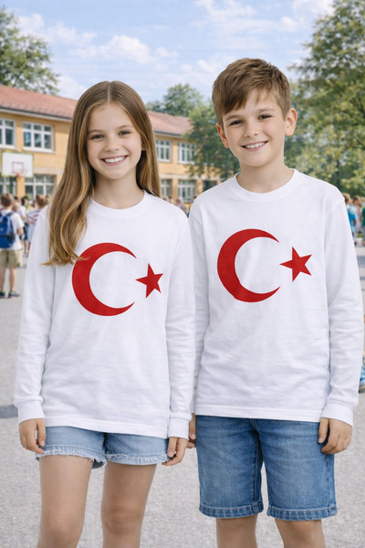 tinitins Tricou cu mânecă lungă pentru fete și băieți, cu imprimeu steagul tu...