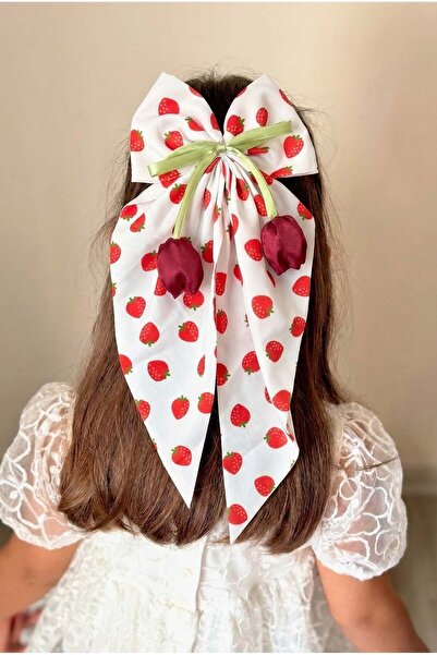 Katia&Bony Φιόγκος φράουλας με αυτόματη πόρπη σε λευκό χρώμα