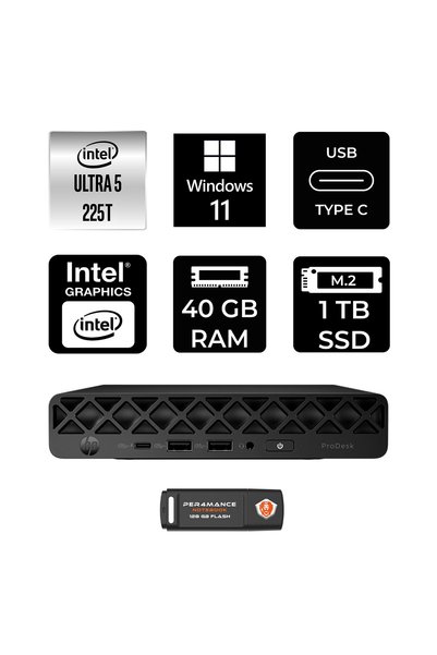 HP EliteDesk 8 Mini G1i AI Intel Core Ultra 5 225 40GB 1TB SSD W11P Mini Masaüstü Bilgisayar