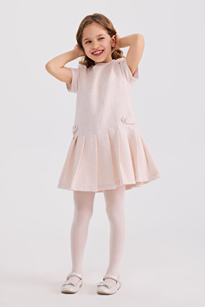 Panço Kız Çocuk Tüvit Pembe Elbise