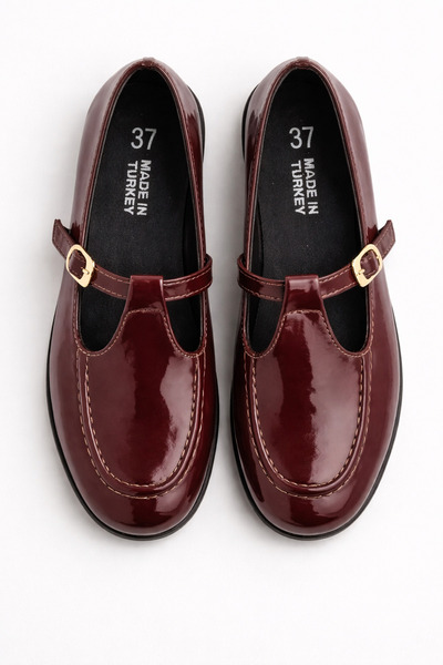 Adım Dünyası Kadın Loafer Rugan Mary Jane Tokalı Babet Günlük Şık Klasik Ayak...