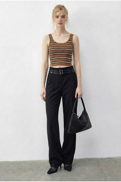 Bianco Lucci Kadın Çift Kemer Detaylı Cepli Yüksek Bel Palazzo Pantolon 347 6...