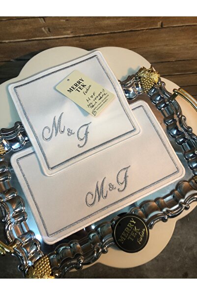 MERRYTEK Fashion Söz Nişan Tepsisi Kahve Sunum Peçetesi Harf Isimli Gümüş Nak...