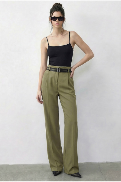 Bianco Lucci Kadın Çift Kemer Detaylı Cepli Yüksek Bel Palazzo Pantolon 347 6...