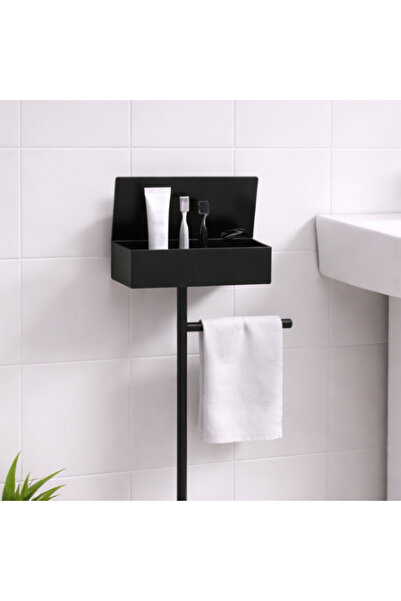MODALITE Suport hartie igienica cu stativ si raft, Metal, Design modern, Stabil, Elegant, 78,5x20,5x12,5 cm
