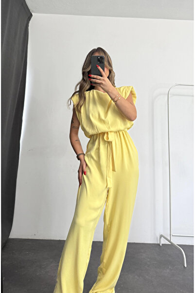 nona butik Padded Crep Jumpsuit - Yellow