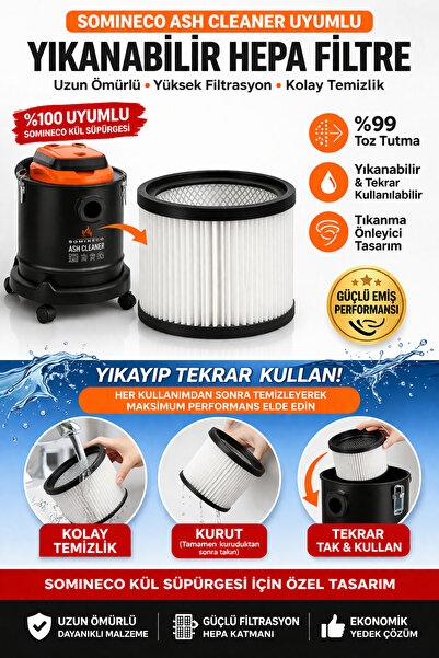 SOMINECO Elektrikli Kül Temizleme Süpürgesi HEPA FİLTRESİ YEDEK PARÇA