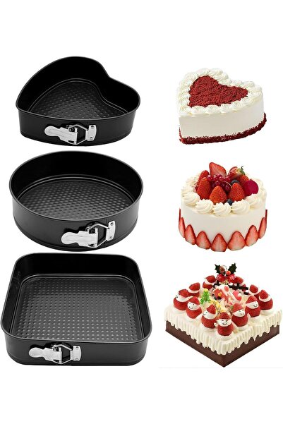 Generic 3-Piece Round Heart and Square Cake Mold Set, Springform Pan, Cake Mo...