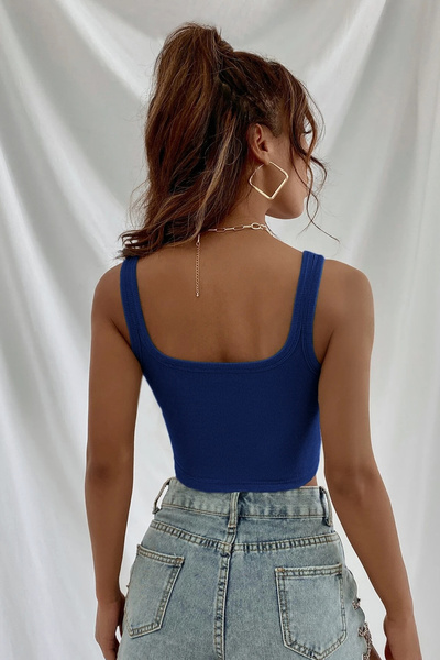 modi Women's Modern Style Navy Blue Thick Strap Crop Top Bustier