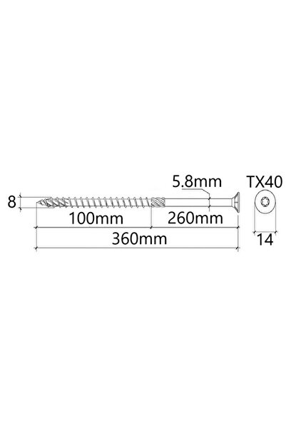 Mag-Krak Surub Dulgherie Cap Inecat 8x360 mm Torx TX40 - 50buc/cutie