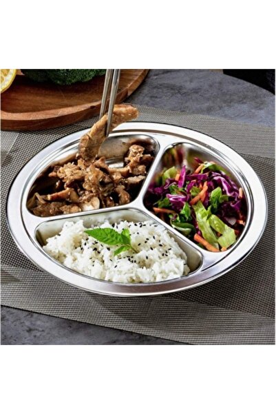 adhoreca Stainless Steel Plate with 3 Compartments, Diameter 28.5 cm