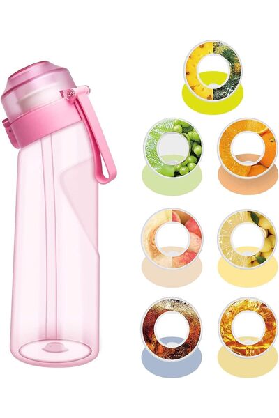 Arabest زجاجة ماء مع 7 حلقات نكهات، كوب ماء معطر سعة 21 أونصة مع ماصة، مانع ل...