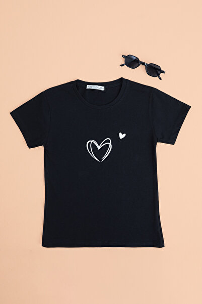 Fulla Moda Heart Printed Crew Neck Girls' T-Shirt