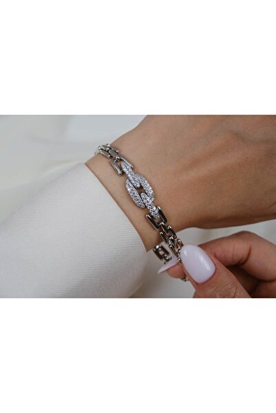 ATELİER TUĞBA Blk322 Modern Block Chain Bracelet Silver (17 cm + 2 cm Extension)