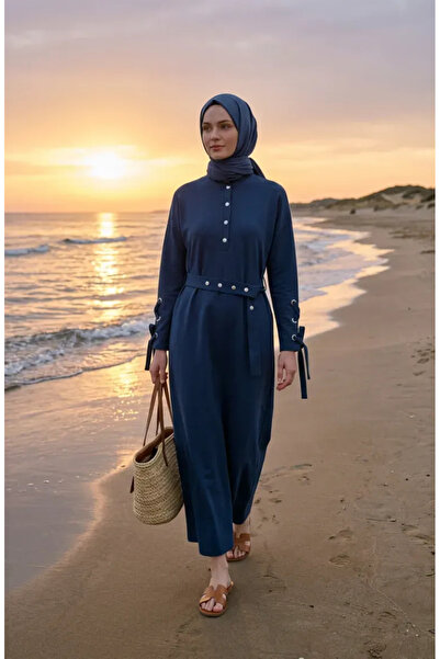 sefamerve Snap Detailed Belted Sports Dress 71183-02 Indigo