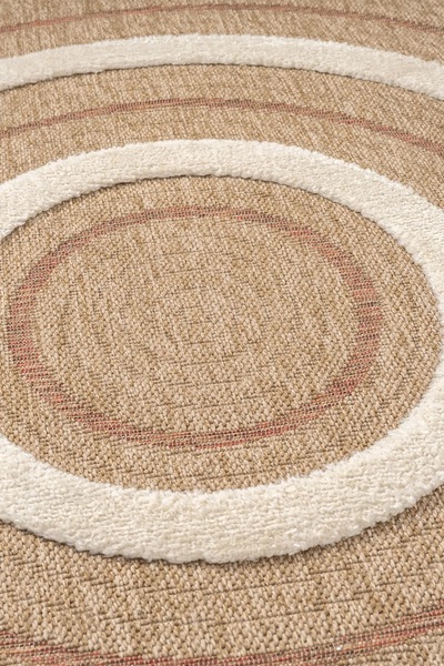 Turkrugs 675 Taba Royalty Yuvarlak Jüt Halı – Kabartma Desenli Doğal Üstü Tüylü Halı