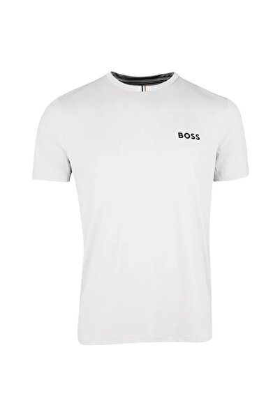 BOSS Men's Woven Crew Neck Short Sleeve Casual White T-Shirt 50554543-100