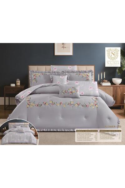 NAJMA Summer Quilt Embroidered Bedding Set Filled with Premium Microfiber 8 P...