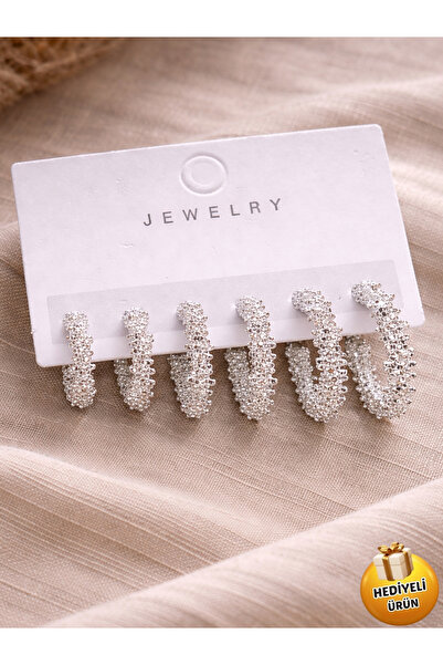 Piercing Market Steel & Silver أقراط نسائية فضية اللون مكونة من 3 أزواج من ال...