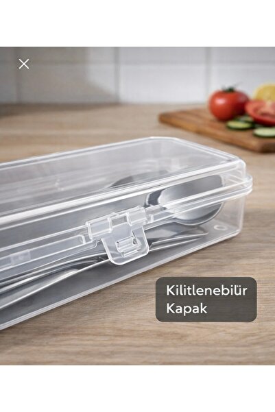 BMHOUSE 6 ADET KİLİTLİ KAPAKLI ŞEFFAF ÇATAL KAŞIK SAKLAMA KUTUSU ÇOK AMAÇLI T...