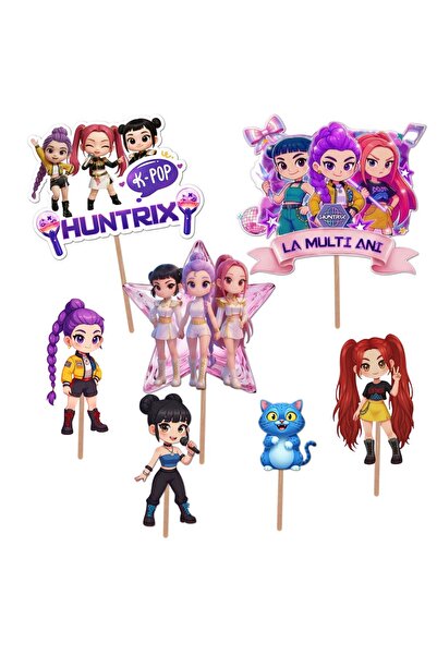 PersonalizatCuStil Set of 7 K-Pop Huntrix Cake Topper, Happy Birthday Kids Bi...