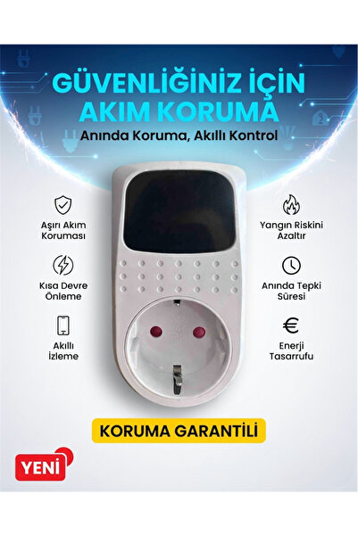 MFS Akım Korumalı Topraklı Priz Regülatör Dijital Ekran Çocuk Korumalı 4000W