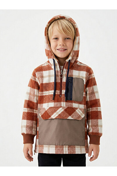 Doctor junior Boy's Half-Zip Hooded Tile Plaid Lumberjack Shirt