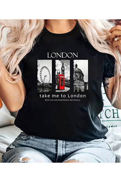 LİNA06 تي شيرت نسائي كاجوال بأكمام قصيرة وطبعة لندن لاندمارك