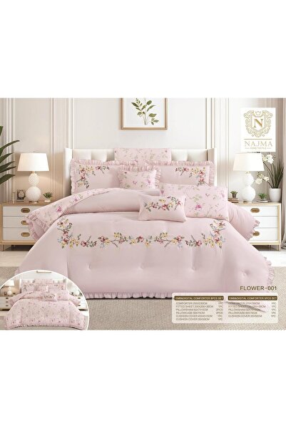 NAJMA Summer Quilt Embroidered Bedding Set Filled with Premium Microfiber 8 P...