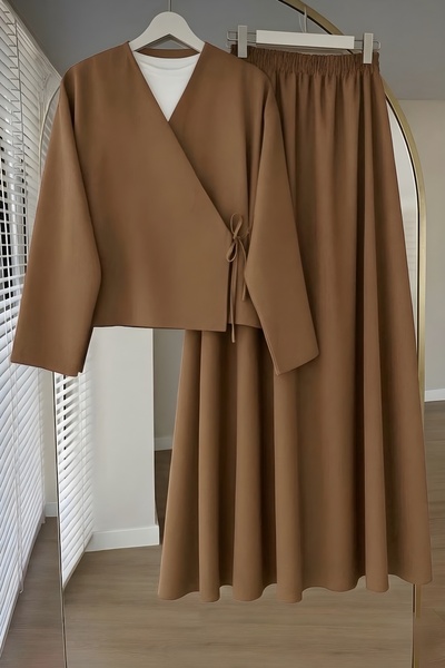 İMAJSTORE Kimono and Skirt Two-Piece Set Double Fabric Stylish Combination Is...